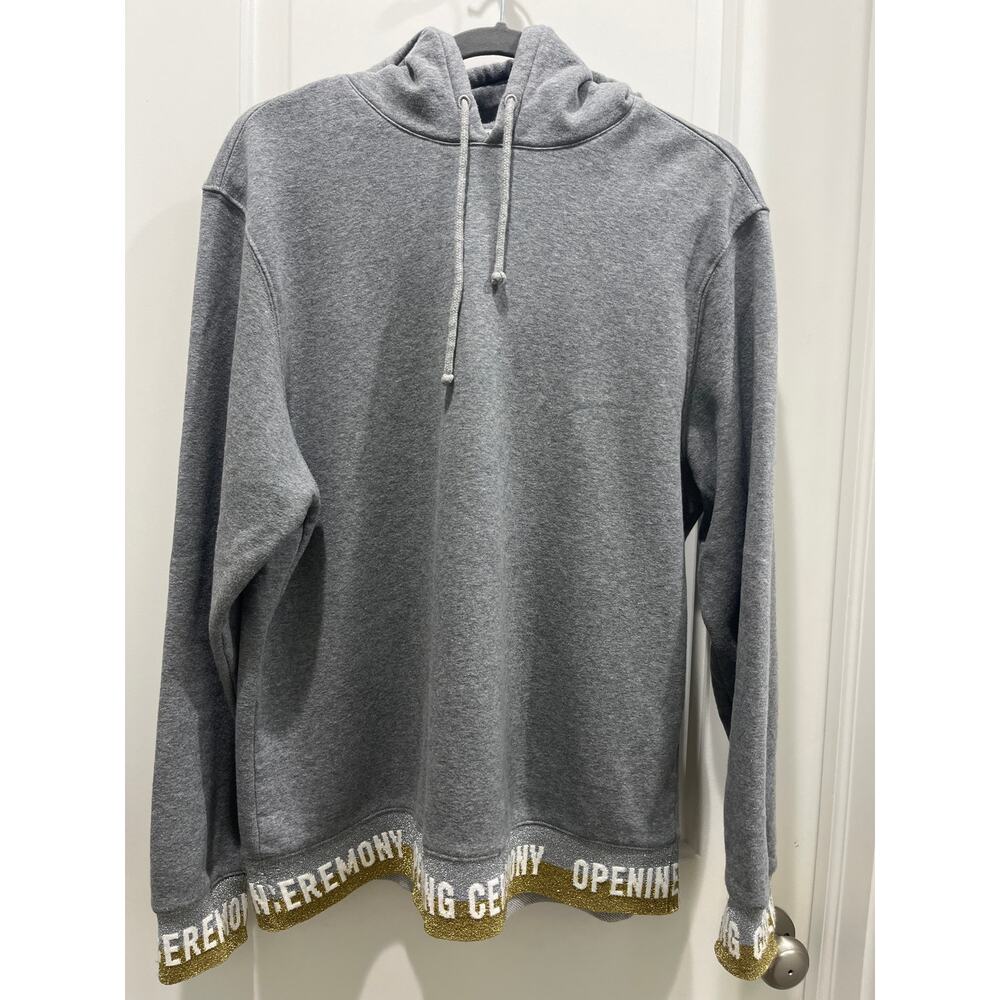 Opening Ceremony Gray Hooded Sweatshirt with Branded Hem